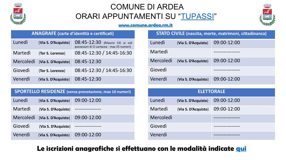 Orario Sportelli Novembre 2025