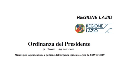 COVID-19 L’ordinanza del Presidente Zingaretti